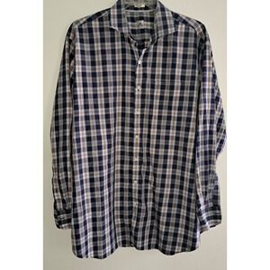 Peter Millar Button Up Shirt Mens XXL Blue Red Plaid Check Collared  Long Sleeve